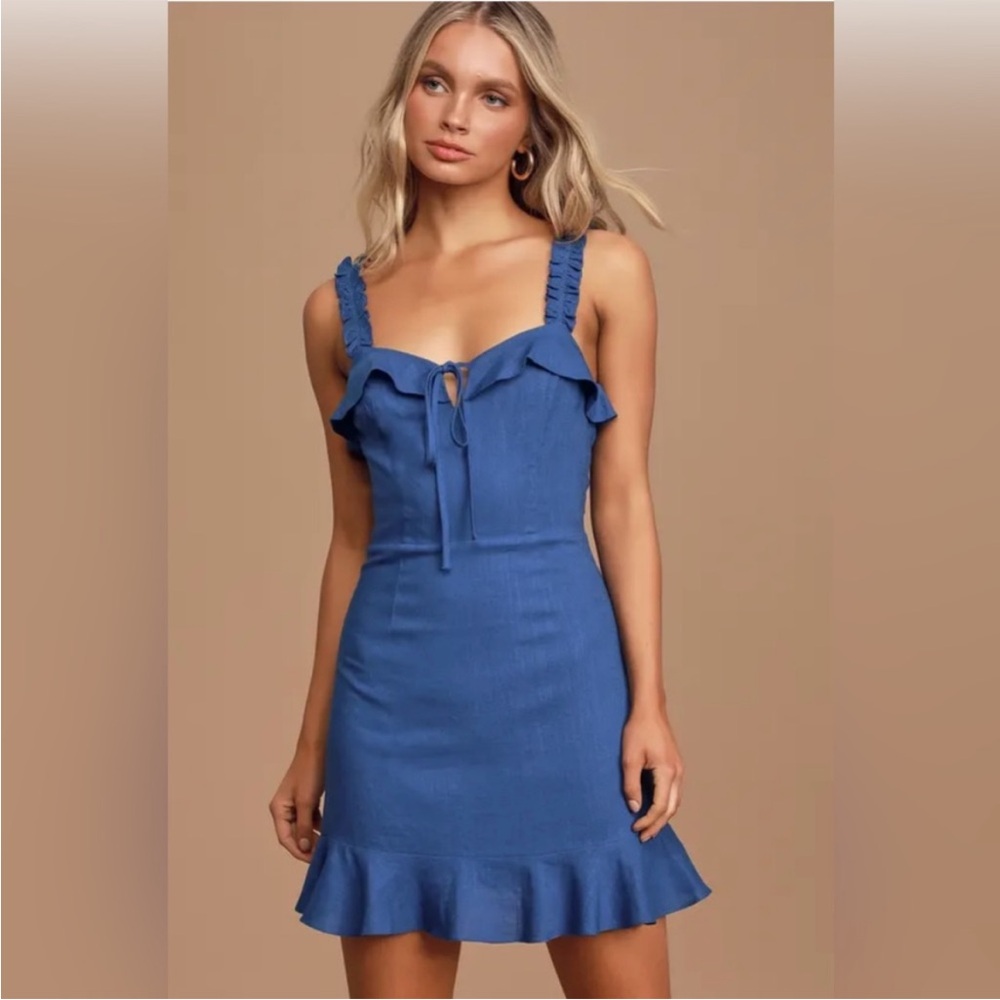 Lulu's Blue Tie Front Ruffled Mini Sundress